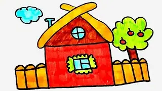 Развивающее видео для детей учимся рисовать и раскрашивать дом и дерево. Видео книжка раскраска.