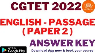 CG TET 2022 || ENGLISH - PAPER 2 ||  UNSEEN PASSAGE || ANSWER KEY