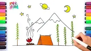 How to Draw a Carton Camping Tent for kids
