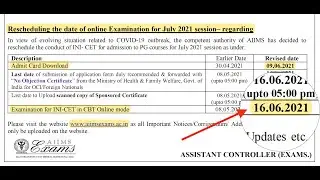 Exam Date Announced | INI-CET July 2021 Session