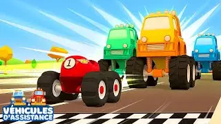 De grandes roues pour une petite voiture 🏁Véhicules d'assistance. Jeux avec voitures pour les petits