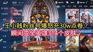 王小贱：单挑百连胜输了？粉丝号上爆充30w点卷？直接清空商城全英雄皮肤？｜王者荣耀