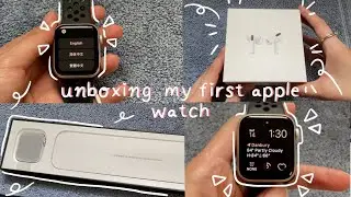 unboxing my first apple watch & setup + airpods pro (SE , 40mm in silver aluminum) aesthetic ✨