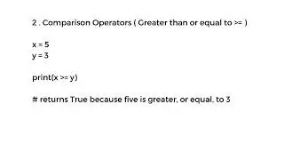 Python Comparison operators || Less than, Greater than or equal to  , Less than or equal to
