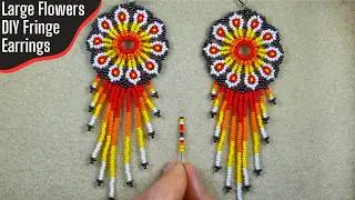 NEW! Large Flowers Fringe Earrings - Tutorial || Native American Style