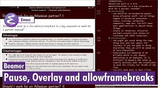 Org-mode - pause, overlay and framebreaks don't work together