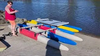 12 modular boats on one trailer, Expandacraft rental fleet.