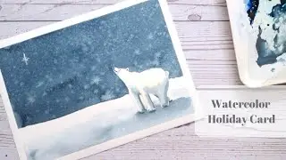 Watercolor Christmas card painting tutorial for beginners. Winter season holiday card.