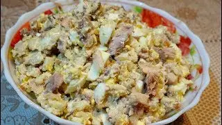 Салат из рыбных консервов | Простой рыбный салат.