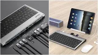 Keyboard and USB C Hub for Macbook, Android, Windows Type C Hub to 4K HDMI & DP SD Card RJ45 PD USB