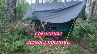 " Сделала временное укрытие в лесу. Ночую, отдыхаю, собираю землянику."