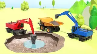 Building a Mountain Tunnel & Digging a Lake with Excavators | 3D Construction Animation