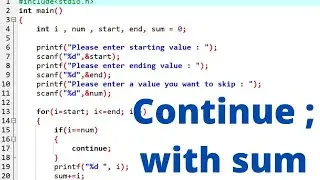 Continue Statement with Sum in C