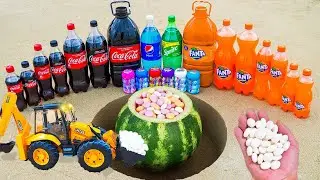 Experiment: Watermelon of Pepsi, Sprite, Mtn Dew, Sodas, Coca-Cola vs Mentos in Big Underground