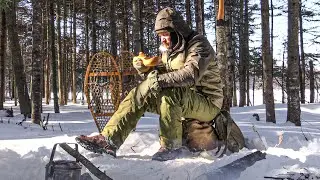Frozen Wilderness Lake Camp - Temps at -25F/-33C | Winter Bushcraft