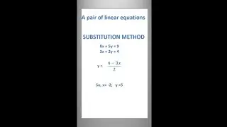 substitution method of solving a pair of linear equations #sslcmathsclass #algebra #linearequations
