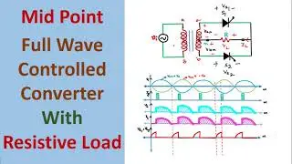 Single Phase Mid Point Full wave Converter with Resistive Load and Output Waveforms