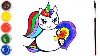 Draw and Color a Unicorn With a Rainbow Heart 🦄💜🌈 Drawings For Kids