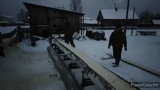 полусамодельная ленточная пилорама,первый брус после переделки)))