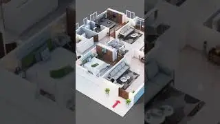 3D Floor Plan Rendering Services of beautiful 3BHK House 🏘️ 