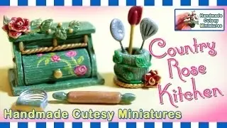 COUNTRY ROSE CAIXA DE PÃO, DOLLHOUSE MINIATURE, Polymer Clay pelo Artista Pamela T.