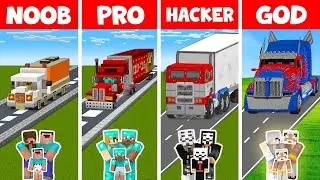 Minecraft NOOB vs PRO vs HACKER vs GOD - FAMILY TRUCK HOUSE BUILD CHALLENGE