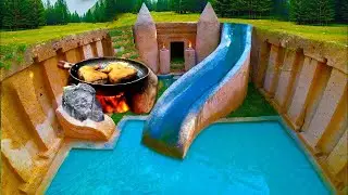 Primitive boys:  Building Cave Platinum Underground Swimming Pool and cooking chicken legs