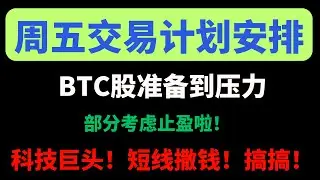 【美股嘉可能】周五交易期权计划！注意！BTC股准备到压力点！部分止盈啦！科技巨头短线有信号！搞搞！QQQ NVDA TSLA MSFT MSTR COIN OKLO XPEV  APP UPST等
