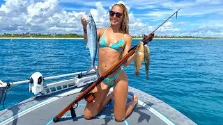 Mackerel Spearfishing *Preparing RAW FISH* & WHOLE FISH Cooking! {Islandkey}