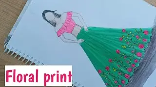 Floral print illustration | fashion illustration tutorial | step by step | fashion designing
