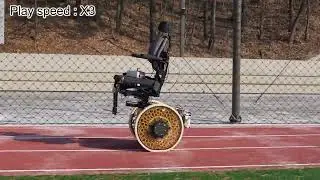 Test driving the two wheeled wheelchair on a flat track
