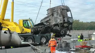 Lkw brennt auf der A 45 bei Aßlar völlig aus - Sauerlandlinie in Richtung Dortmund voll gesperrt