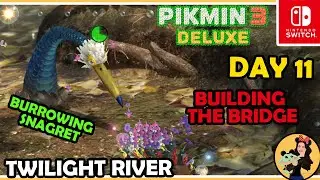 BURROWING SNAGRET (STORK), BRIDGES AND FRUITS  (TWILIGHT RIVER) - Day 11 - Pikmin 3 Deluxe Gameplay