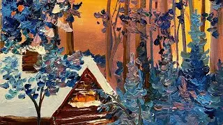 Зима сказочная. Холст, масло. Легко рисовать зиму