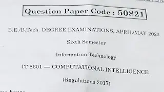 Computational intelligence Previous year question paper regulation 2017 Explanation in Tamil