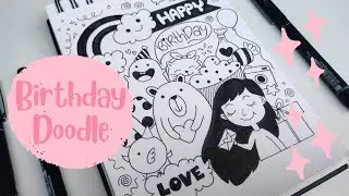 🎂Cute Birthday Doodle 🎁 | Easy Doodle for Beginners | Doodle With Me 👩🏻