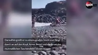 Strandbesucher prügelt mit großem Stock auf Taschendieb ein