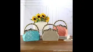 Best Quality Modern ceramic bag vase with handles unique handbag shape flower vase tabletop vase