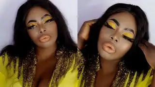 *SOFT YELLOW EYESHADOW FOR DARK SKIN/ CAT EYELINER/ ALL YELLOW||