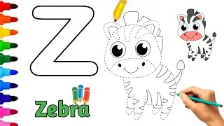 🦓 Draw and color the letter Z with the zebra |  Challeng and teach children letters |  Draw a color