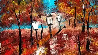 Рисуем осенний парк губкой. Рисуем осень легко. Правополушарное рисование. Рисуем пейзаж гуашью.