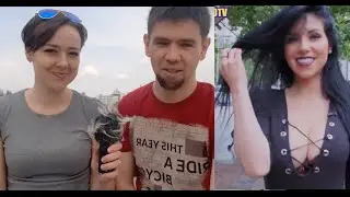 Fake boobs bimbo asks random men for money on the street (social experiment)