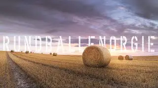 Rundballen zum Sonnenaufgang fotografieren