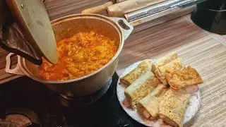 Влог. Магазин Светофор, обзор цен и ассортимента, блинчики с мясом на ужин, кабачковая икра на зиму)