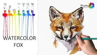 Painting in Watercolor Realistic Animals. Drawing Fox 