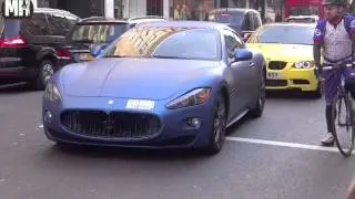 Matte Blue Maserati in London with BMW M3