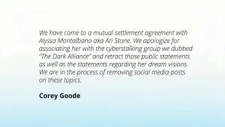 Public statement & retraction regarding Alyssa Montalbano.