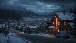 Peaceful Winter Night ❄️ Cozy Cabin & Snowy Town | Lofi for Deep Focus & Sleep