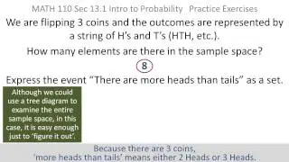 Probability: Sample space and events with coins