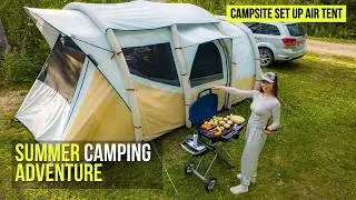 Camping in a new inflatable TENT with camp kitchen & dark bedroom - really quick setup #outdoors